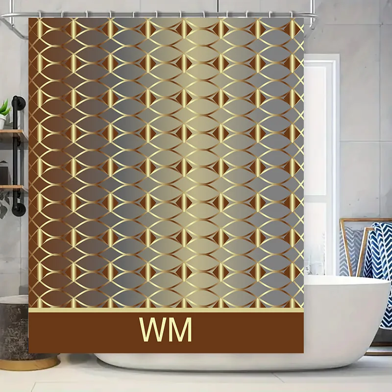 

Занавеска для душа с геометрическим бриллиантом и персонализированной монограммой для декора ванной комнаты. Роскошный дизайн цвета золотисто-серого цвета, доступны на Al.