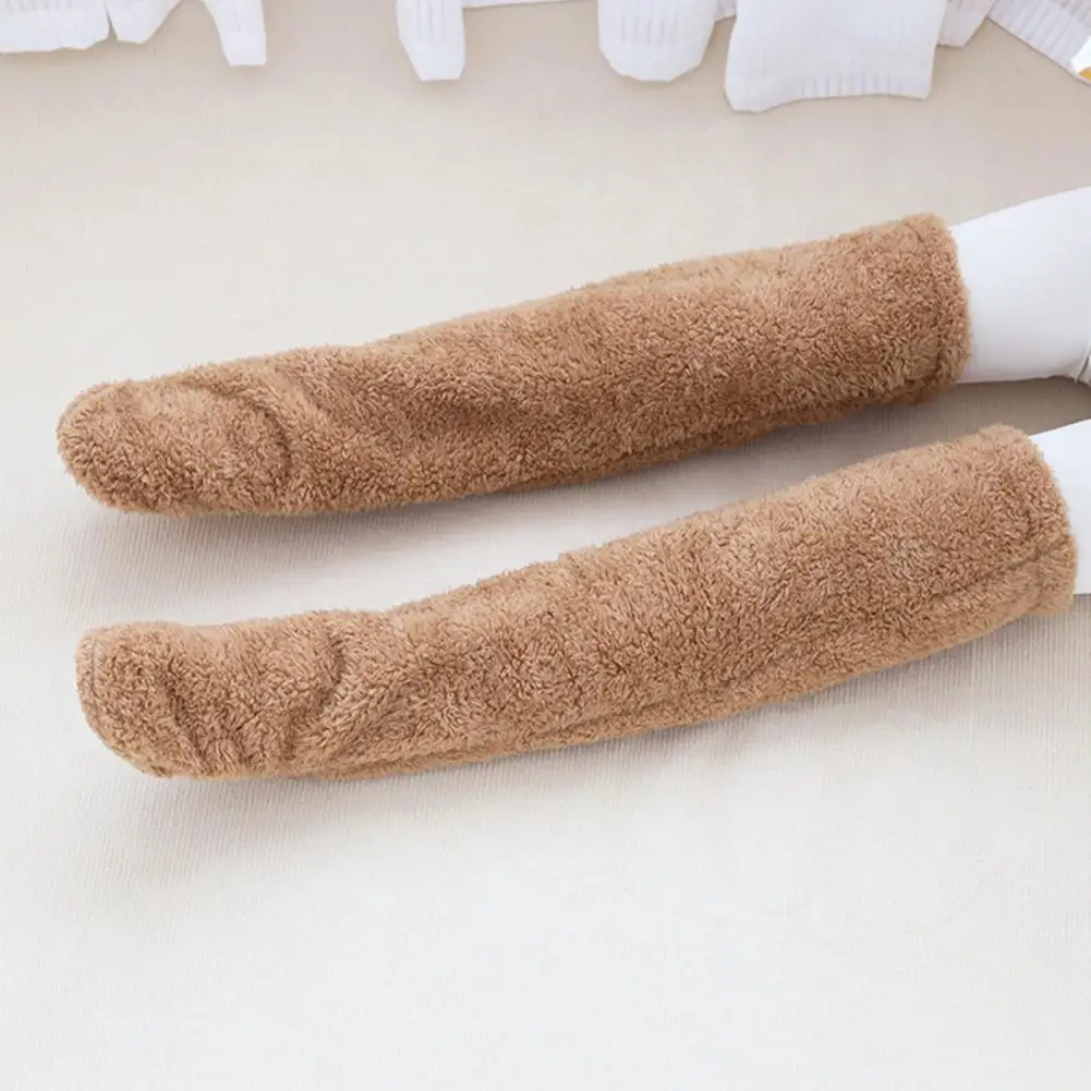 Durable Thigh High Socks Fuzzy Thigh-high Socks Plush Over Knee Leg Warmers Thickened Fluffy Slipper Socks with Sole Holes