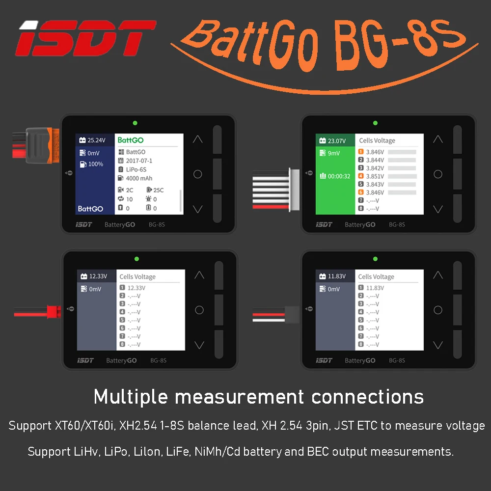 

ISDT BattGo BG-8S 2,4-дюймовый цветной дисплей, проверка аккумулятора или балансир, тестер сигнала приемника, поддержка USB, многоязычная быстрая зарядка