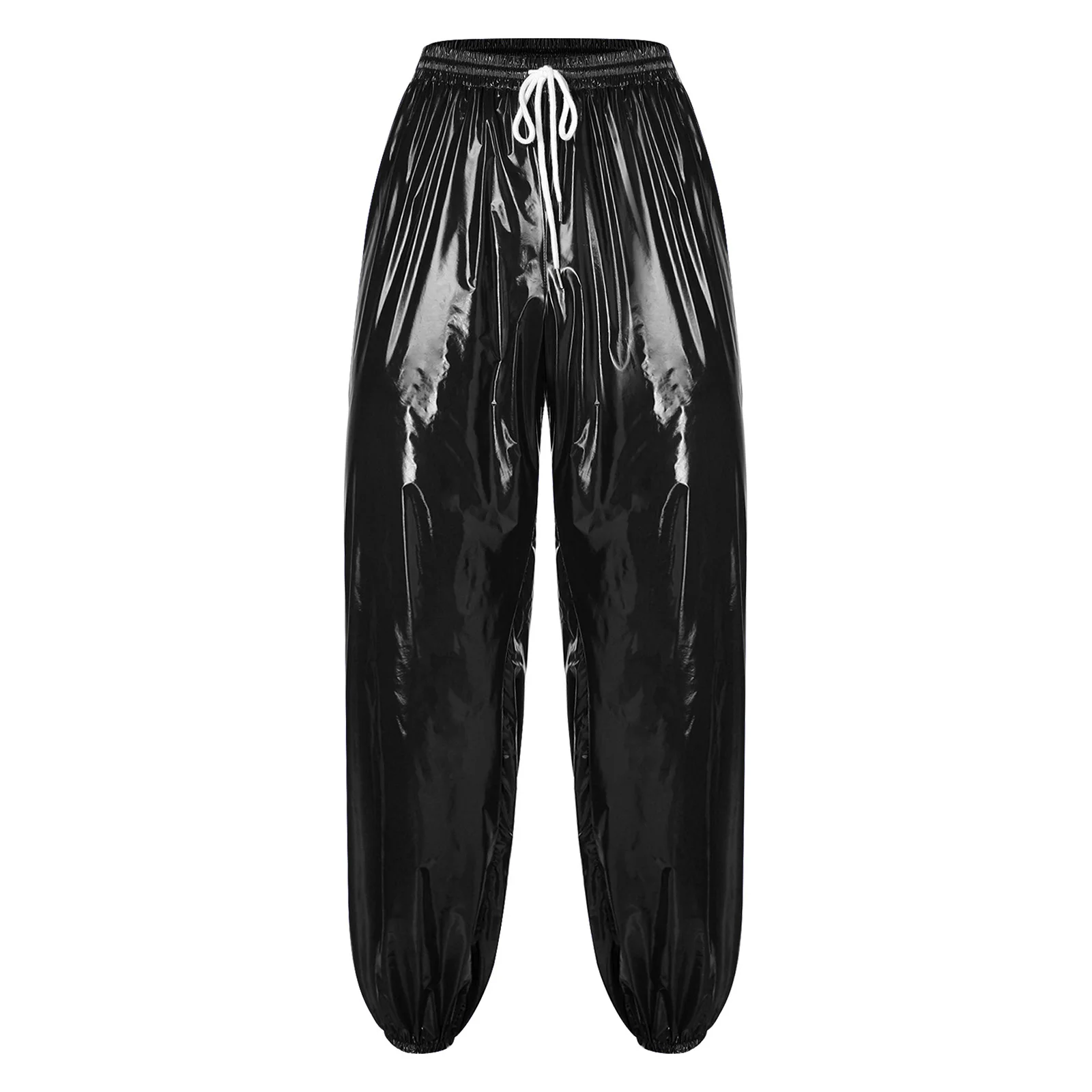 Waterdichte joggingbroek voor heren, glanzende Y2K-broek met trekkoord, elastische tailleband, zijzakken, baggy, glanzende broek, hiphopbroek