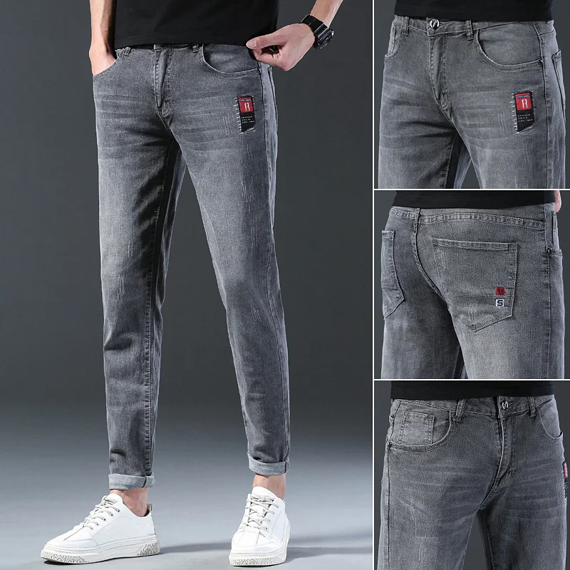 2024 Fashion Men\'s Trendy Comfortable Slim Fit Retro Jeans Men\'s Casual Straight Leg Personalized Black Gray Jeans