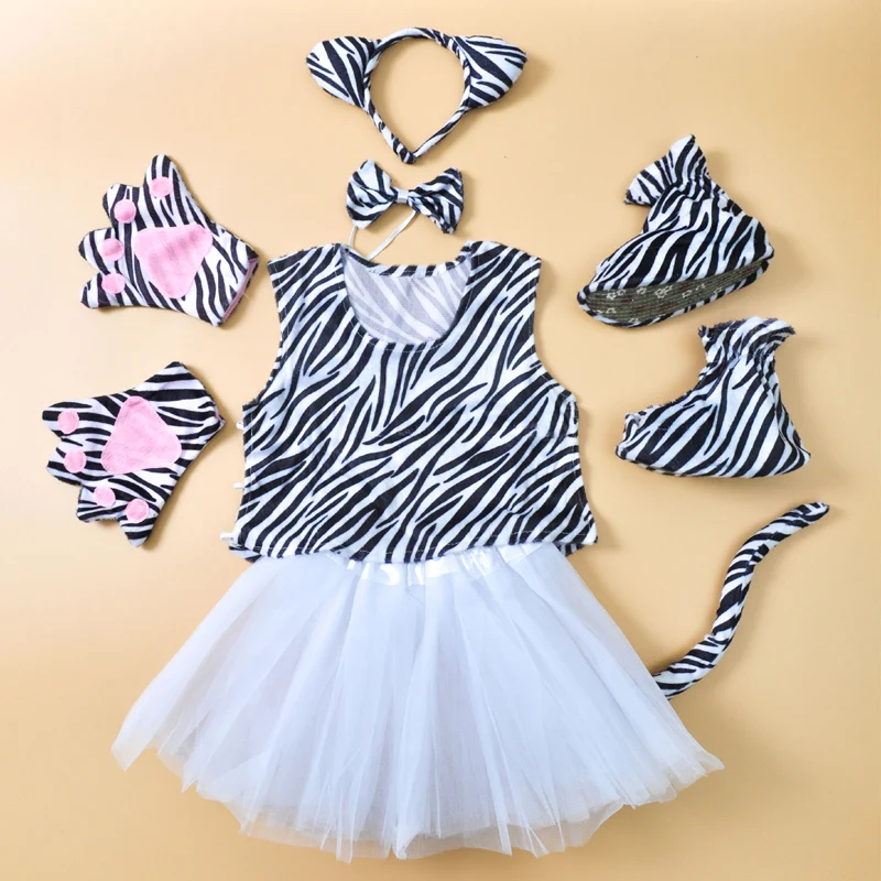 Halloween Zebra Costume Cosplay per bambini Animal Party abiti carini Tutu Dress for Girls Pants for Boys Animal Sets with Shoes