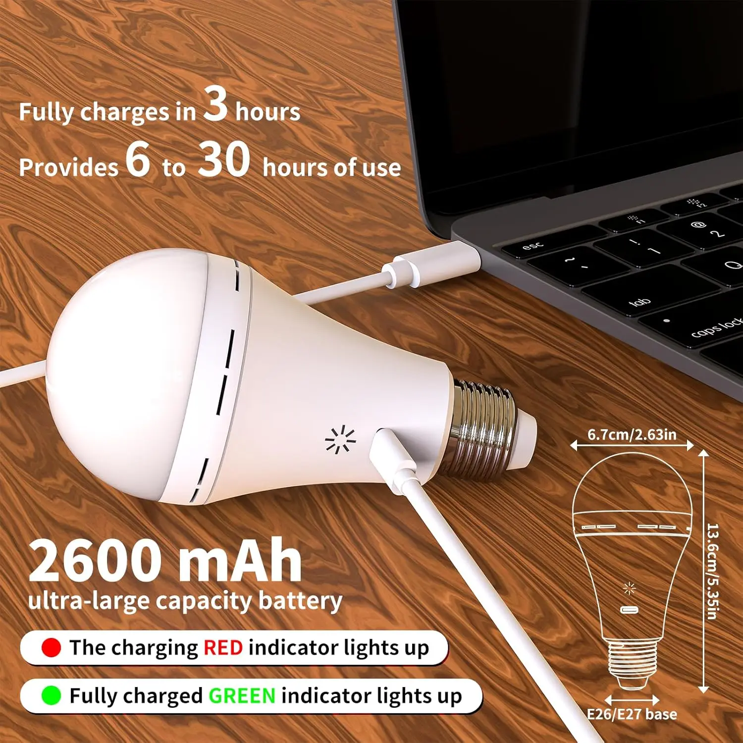 USB-C Rechargeable Light Bulb with Remote Control 5V 7W E27 Smart Battery BulbTouch Control Dimmable LED Bulbs with Timing