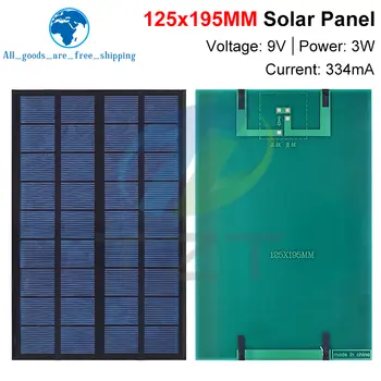 Solární panel TZT 9V 334mA 3W TZT polykrystalický 125*195MM mini solární systém Sunpower pro kutily s baterií a nabíječkou mobilního telefonu 10 nejlepší prodej 9V solární panel - №2