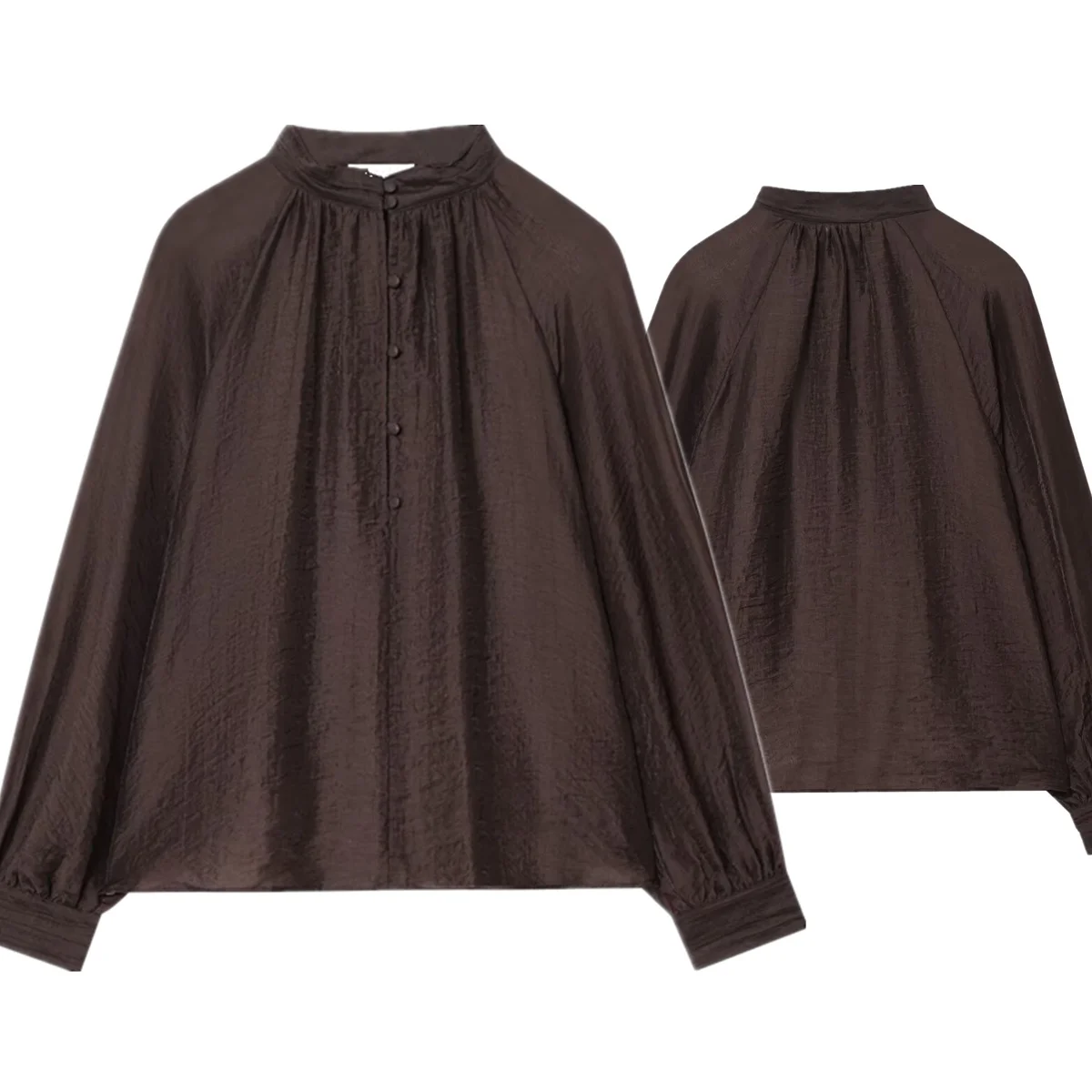 

Jenny&Dave French Minimalist Fashion Women's Puffed Sleeve Brown Elegant Chiffon Shirt Autumn Long-sleeved Blouse Women Top Fema