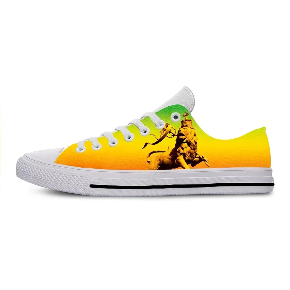 Bandeira da Etiópia Leão de Judá Reggae Rasta Moda Casual Sapatos de Pano Baixo Top Leve Respirável Impressão 3D Homens Mulheres Tênis