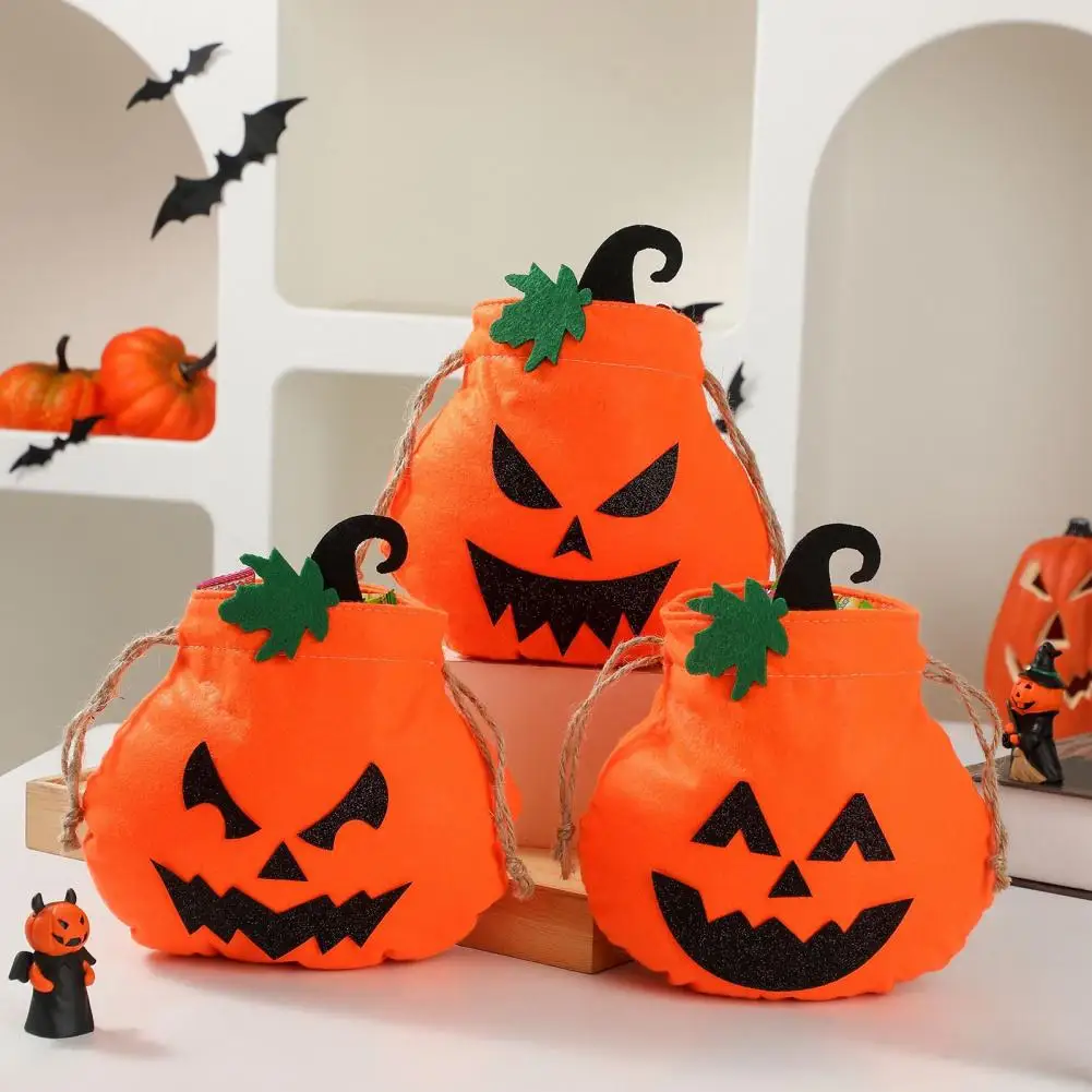 Halloween Pumpkin Bag Halloween Treat Bag Halloween Drawstring Pumpkin Bag for Kids Trick or Treat Candy Holder Reusable