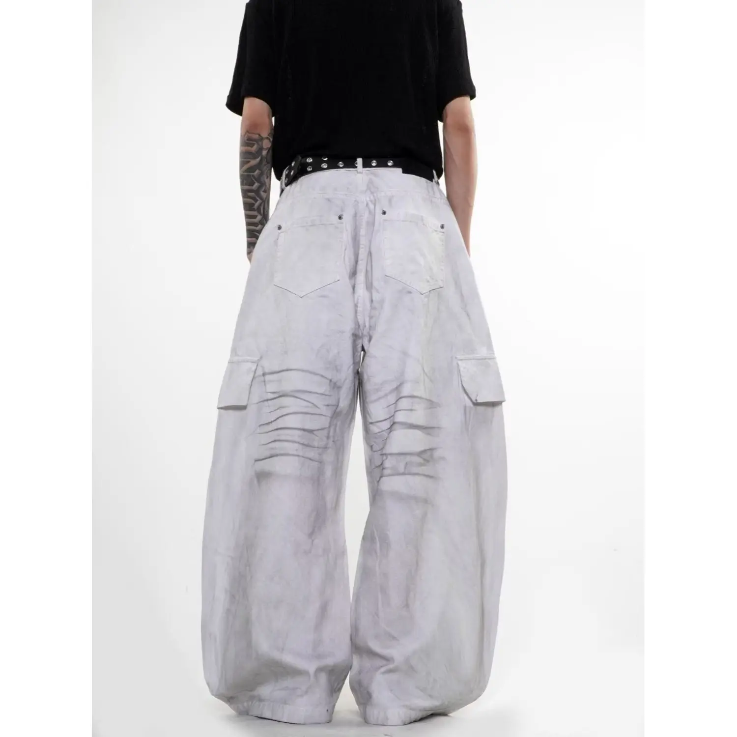 Men's Star Pattern Dirty White Vibe Casual Pants Wide Legs Sweatpants Boy Summer Bottom Male High Waist Unisex Baggy Trousers