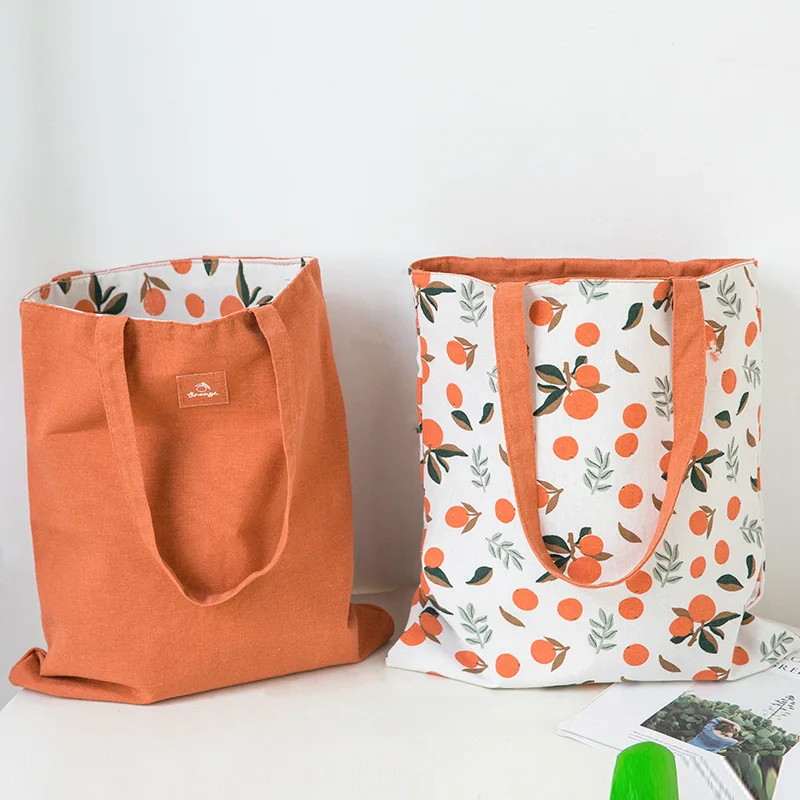 Bolsas de lona de doble cara con impresión a Color, bolsos de mano reutilizables de algodón y lino para compras, almacenamiento de comestibles