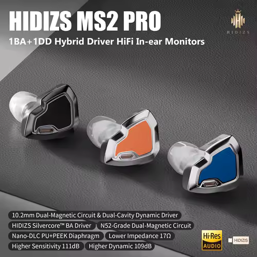 HIDIZS MS2 PRO 1BA + 1DD Hybrid HiFi In-ear Monitors Earphone Hi-Res Audio IEM 0.78mm Wired Music Earbuds - Image 2