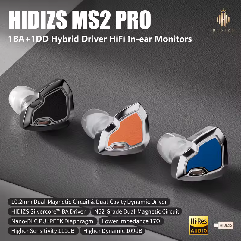 HIDIZS MS2 PRO 1BA + 1DD Hybrid HiFi In-ear Monitors Earphone Hi-Res Audio IEM 0.78mm Wired Music Earbuds - Image 2