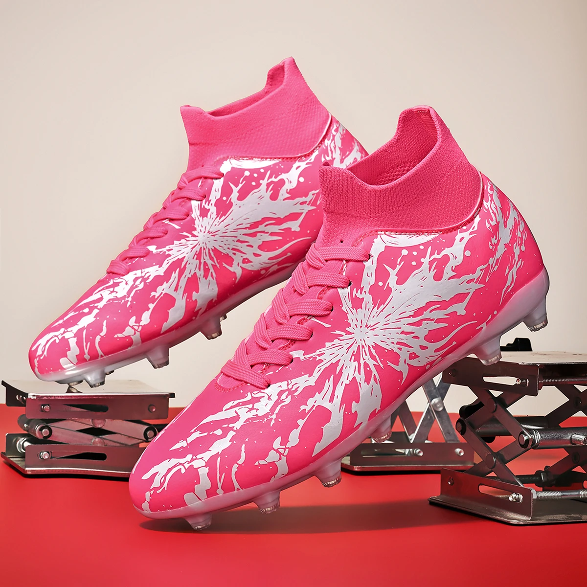New AG FG Long Stud Soccer Cleats Unisex Football Shoes Durable Anti-shock Sole for Natural Grass Artificial Turf Games