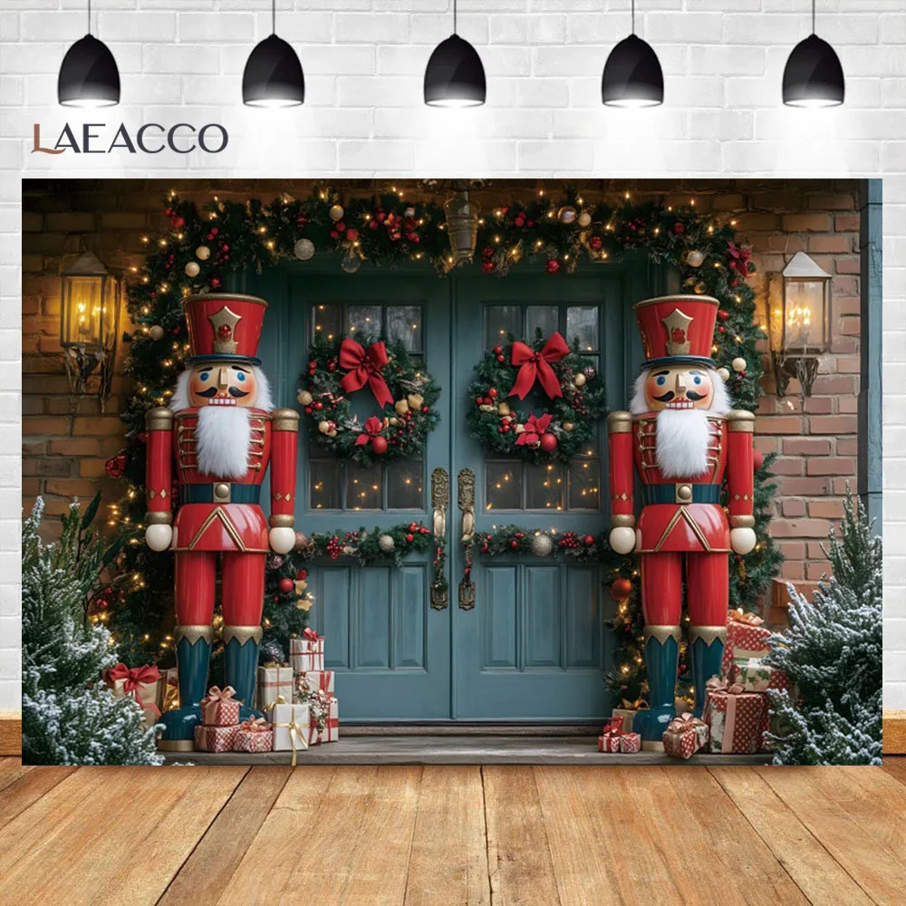 Feliz Navidad fotografía telón de fondo Cascanueces rojo soldado castillo corona árbol de Navidad regalos fondo decoración de fiesta familiar