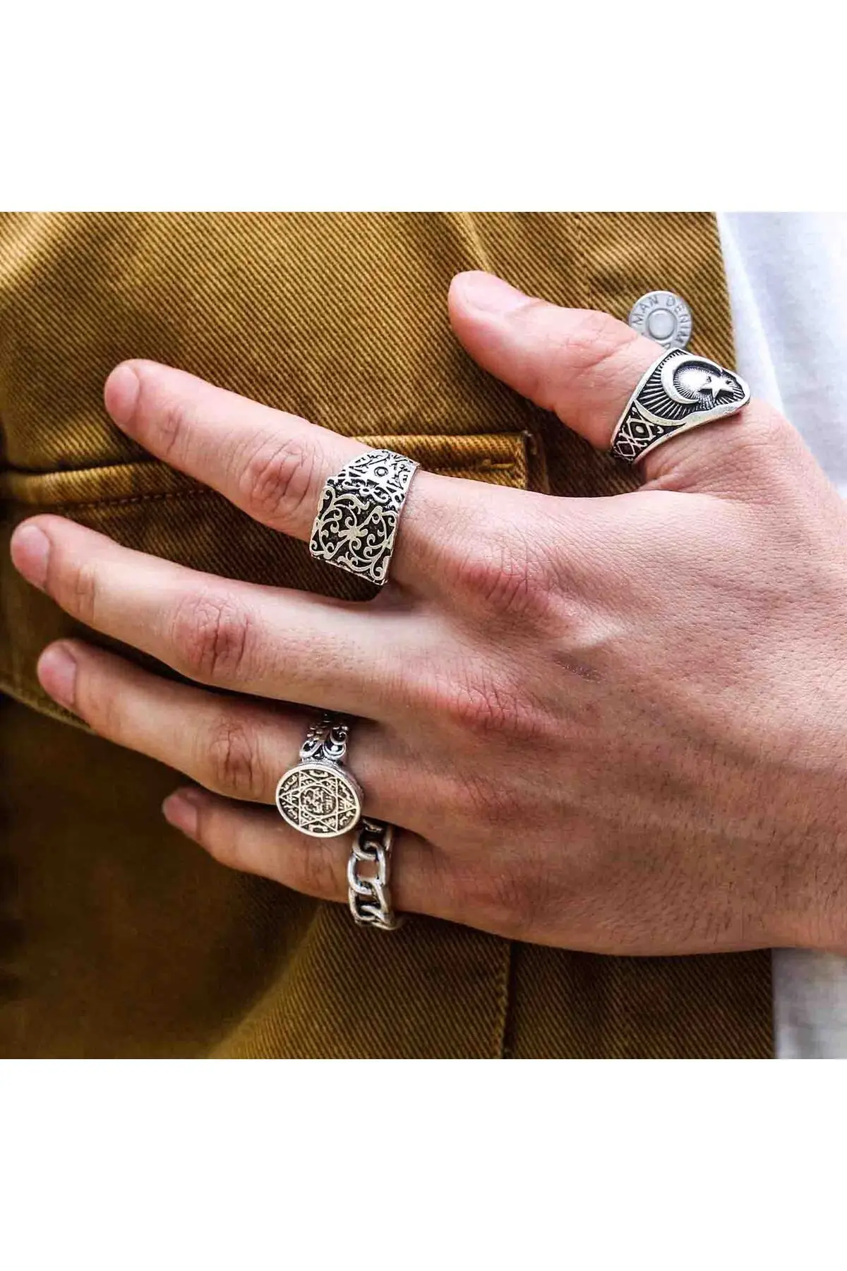 

4 Pieces Silver Plated Adjustable Model Women's And Men's Signet Ring Set