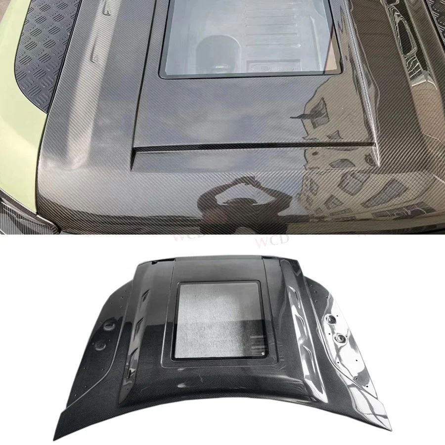 

High Quality Dry Carbon Fiber Hoods for Land Rover Defender 2020- Transparent Glass Style Bonnet Engine Hoods