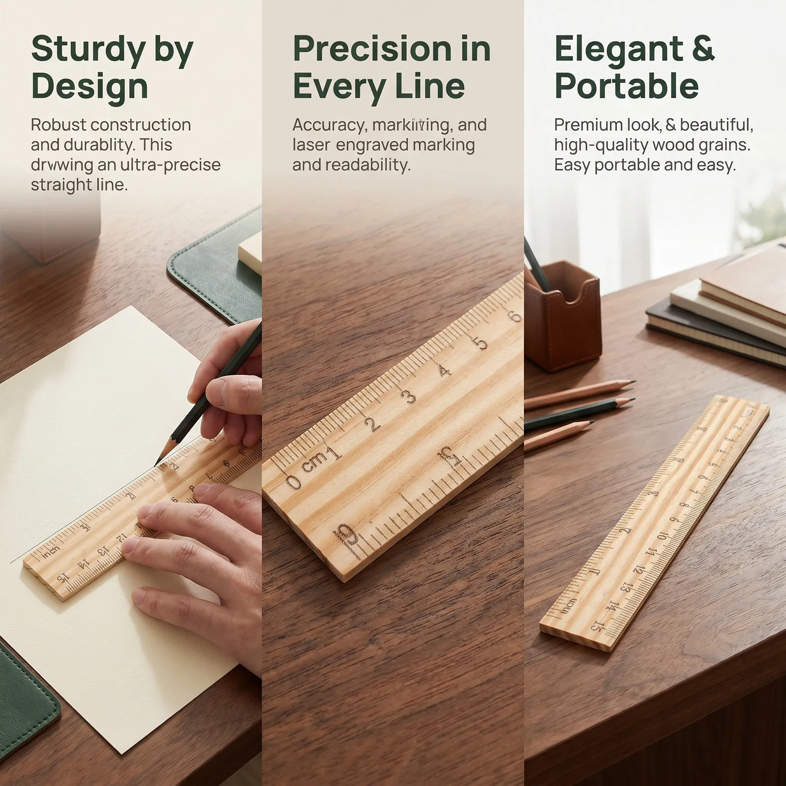 Wooden Ruler 24 Pack 15cm 6 Inch Double Scale Measuring Tool for School Classroom Drawing Math Office