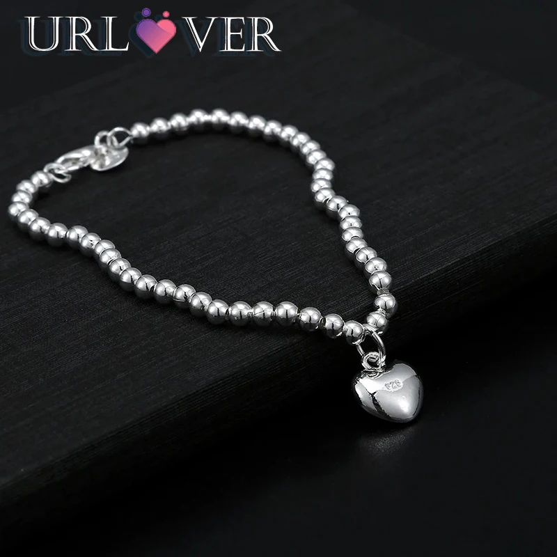 

Fashion 925 Sterling Silver romantic Heart beads chain Bracelet for Women party wedding accessories luxury designer Jewelry gift