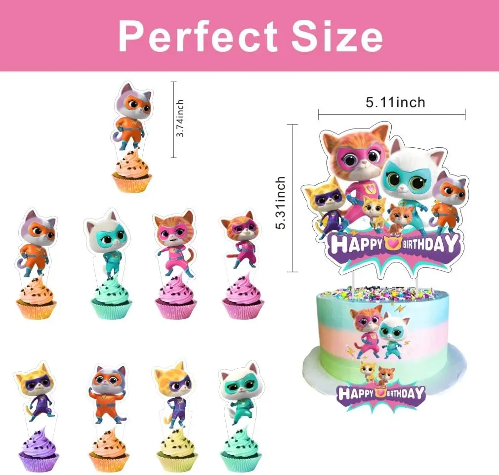 25pcs Super Cats Cake Decorations Cupcake Toppers Kitties Birthday Party Supplies