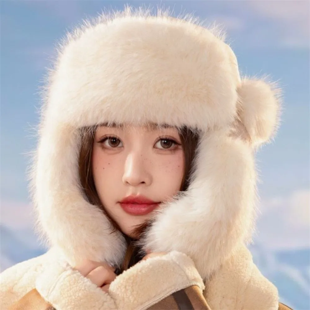 

NEW Fluffy Winter Bomber Hat Keep Warm Windproof Trapper Hat Ear Protection Thick Lei Feng Cap for Women
