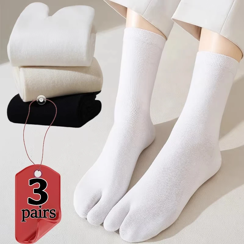 Modische Baumwollsocken für Damen, Japanischer Stil, Einfarbig, Flip-Flop-Sandalen-Socken mit Geteilten Zehen, Mittellange Fußsocken, Zweizehensocken