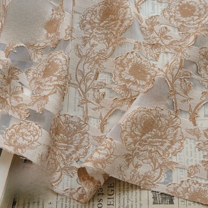 

Peony Floral Jacquard Fabric Soft Sheer Cutout Embroidery Elegant Dress Gown Coat Material Spring Summer Fashion Textile