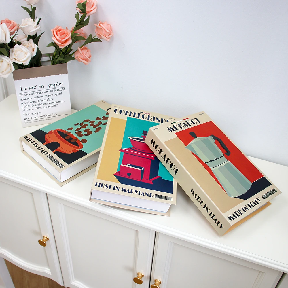 Italy Espresso Coffee Beans Luxury Fake Books Decoration Coffee Table  Books Club Villa Hotle Decoration Shooting Props Home