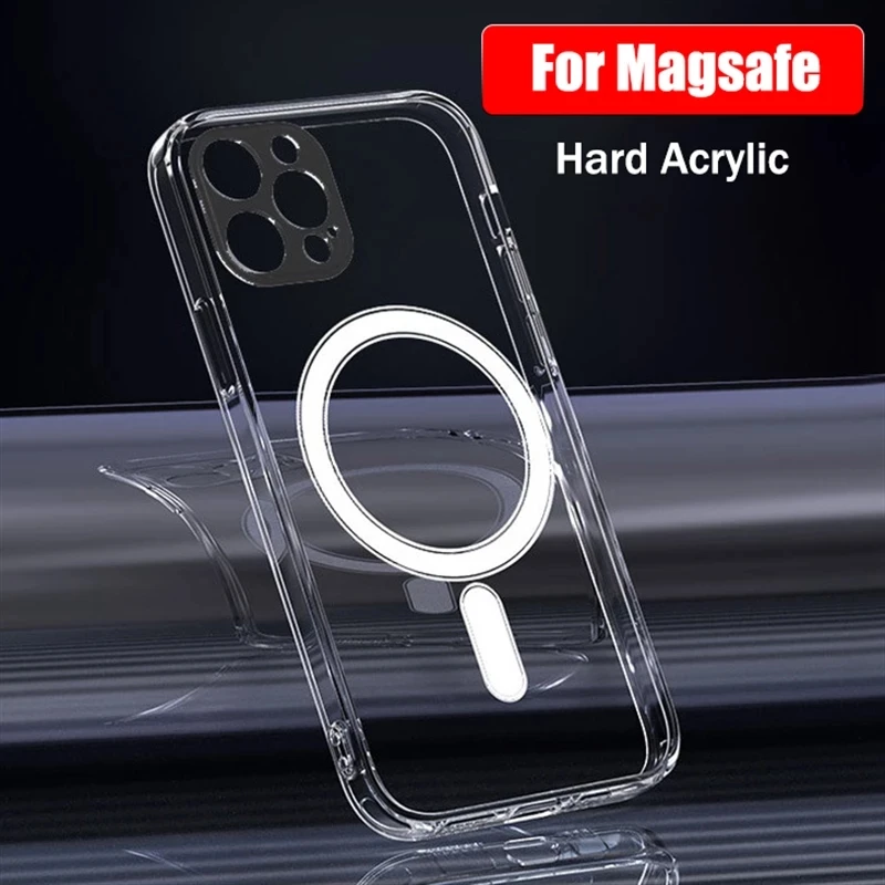 HD Crystal Clear Glossy Hard Acrylic For Magsafe Magnetic Case For iPhone 16 15 13 12 11 14 Pro Max MINI Wireless Charging Cover