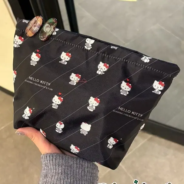 Sanrio Sweet Cool Black Hello Kitty Cosmetic Bag Large-capacity Waterproof Washing Bags Portable Storage Cosmetic Bag Girl