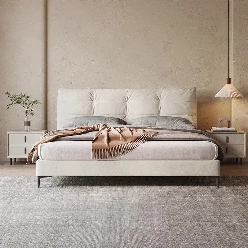 Wind crema, cama de hadas, moderna, sencilla, dormitorio principal, cama de tela, estilo italiano