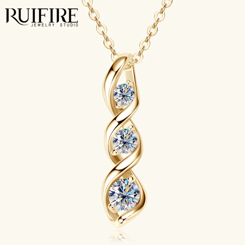 

RUIFIRE 14K Gold Plated S925 Sterling Silver Twisted Moissanite Pendant Necklace Spiral Design Chain Necklaces For Women Wedding