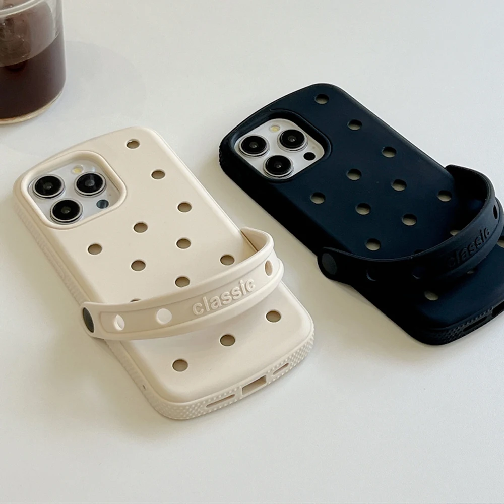 شريط للرسغ حامل ل Crocs Charms لتقوم بها بنفسك سيليكون جراب هاتف آيفون 14 15 16 17 برو ماكس زائد 13 12 11 بلون ماتي غطاء