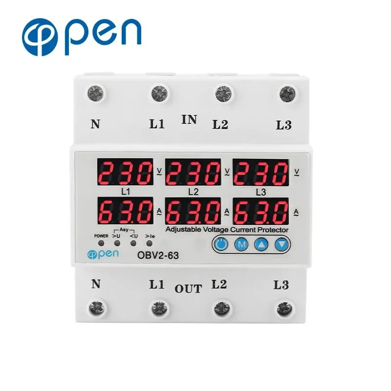 

63A three phase Voltage Current Relay Protector Over Under Voltage Relay Adjustable Over and Under Voltage Protector