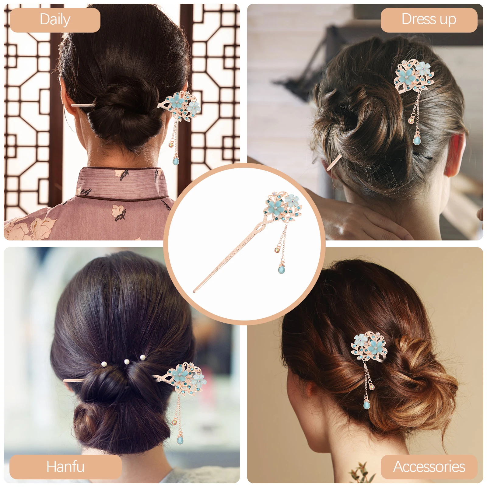 

Diamond-inlaid Fringe Hairpin Retro Chopsticks Elegant Simple Style Chinese Accessories Long Hair Bridal Girl Hair