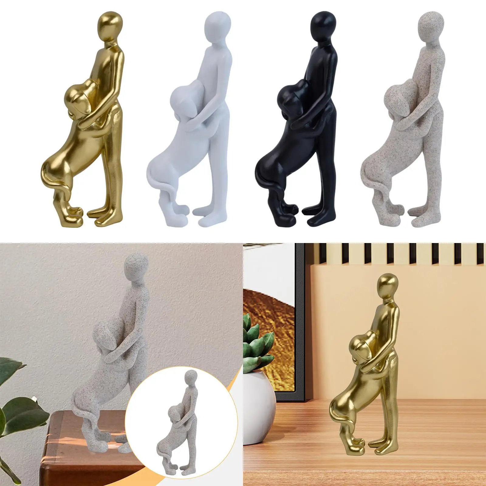 Man with Dog Figurine Statue Desktop Decoration Accessory for Pet Owners Meaningful Emotional Bond Sculpture 2.5x1.7x6.7inch