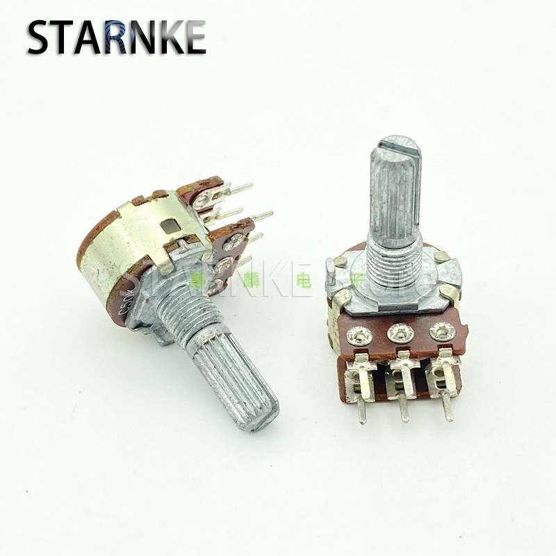 2PCS Type 16 C50K 6-pin Dual Power Amplifier Audio Volume Potentiometer Instrument Tone Control 20mm Shaft Length