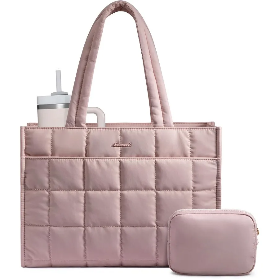 

Large Quilted Travel Tote Shoulder Bag with Zipper for Women 17 Inch Laptop Purse Ideal for Nurse Teacher College Office Clinic