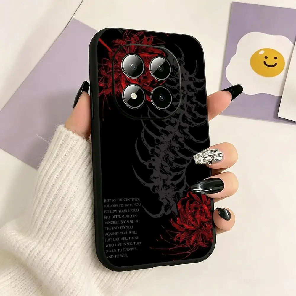 Coque de téléphone souple noire avec peinture artistique de lys araignée rouge pour Redmi Note15 11 12 13 14Pro Plus S 5G 14C A3