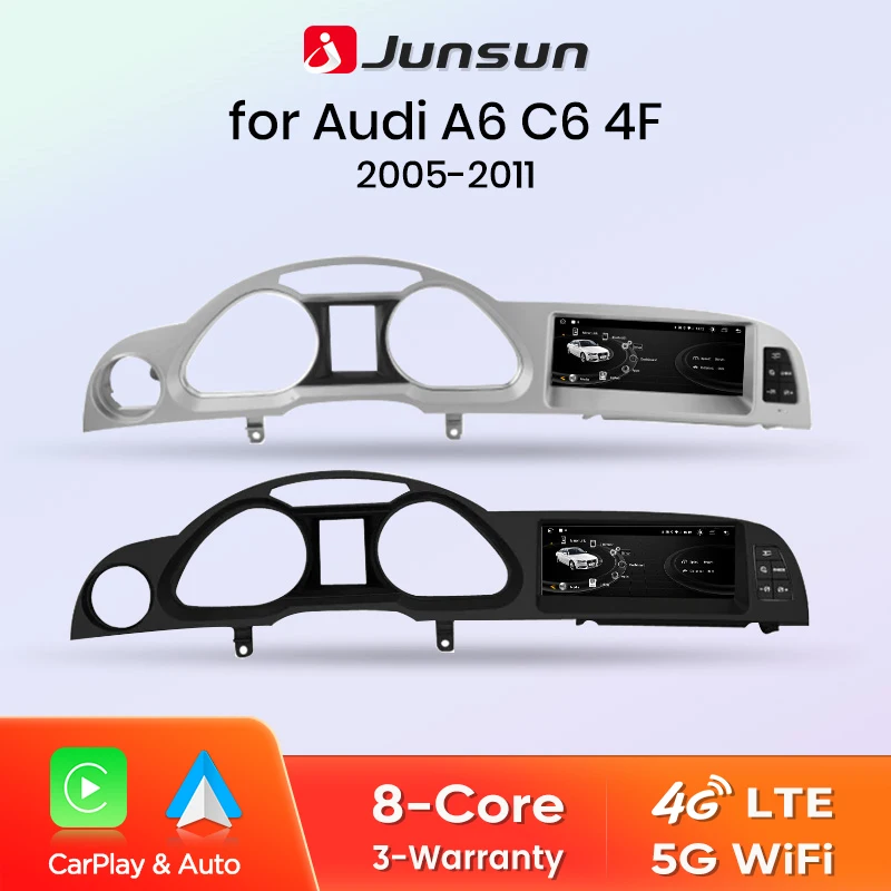 Junsun 8.8-calowe bezprzewodowe radio samochodowe z CarPlay i Android Auto do Audi A6 C6 4F 2005-2011 MMI 2G 3G, nawigacja GPS, stereo