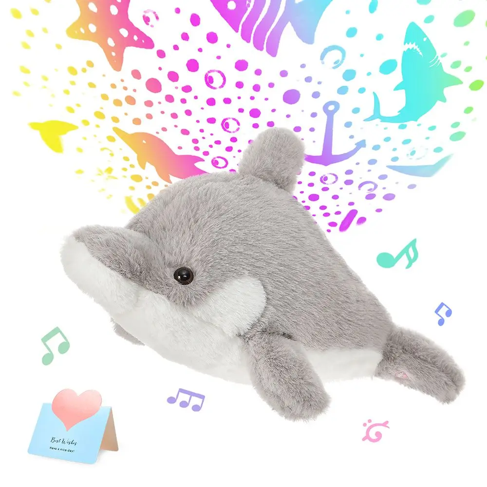 Stuffed Projector Doll Dolphin Plush Toys Throw Pillows Gift LED Ocean Animals Projector for Girls Kids Early Education