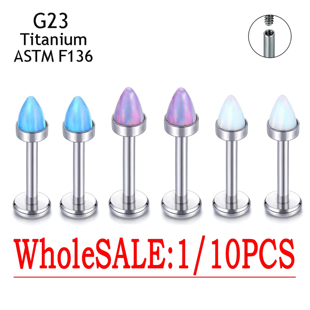 

1/10PCS Fashion ASTM F136 Titanium Nose Piercing opal Earrings Internal thread Labret Lip Studs Ear Cartilage Tragus Jewelry
