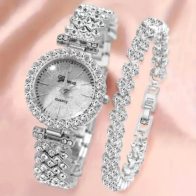 2pcs/set Ladies' Fashion Watch and Bracelet, Luxurious Fashion Watch, Suitable for Daily Commuting, Perfect Gift for Friends
