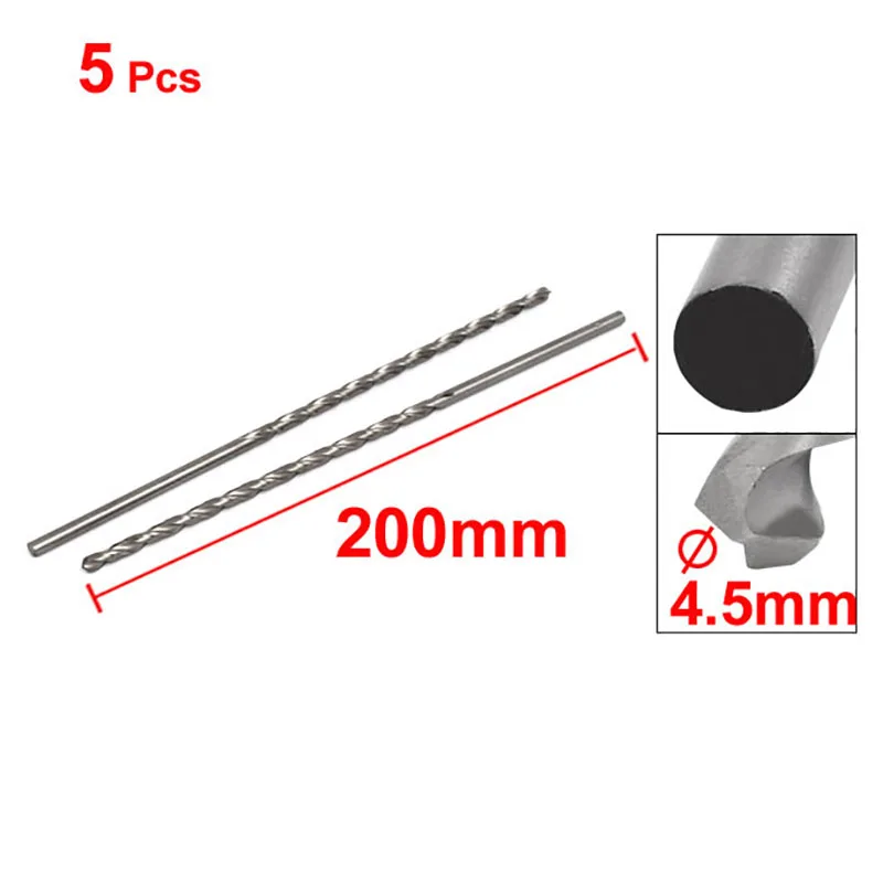 5 قطعة 4.5 مللي متر ضياء HSS تويست مثقاب مستقيم جولة عرقوب الحفر أداة 200 مللي متر مجموعة مثقاب طويل