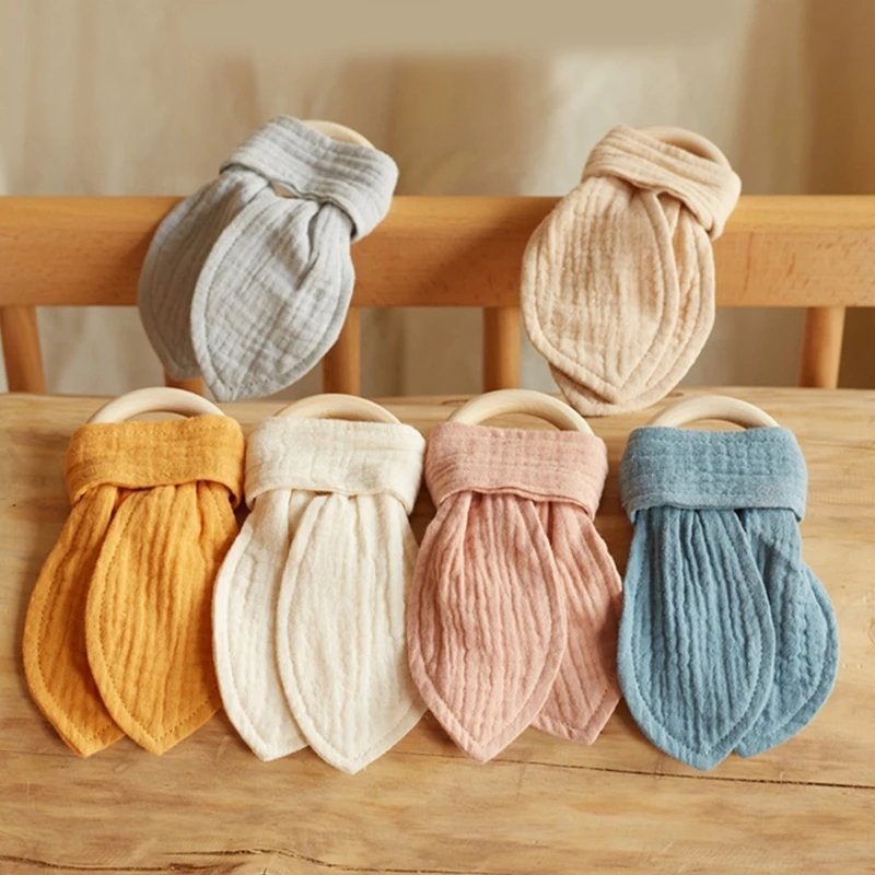 เด็กTeethingของเล่นผ้าฝ้ายน่ารักกระต่ายหูเด็กTeetherทารกแรกเกิดไม้TeethingแหวนมือจับSensoryของเล่นสร้อยข้อมือRattle