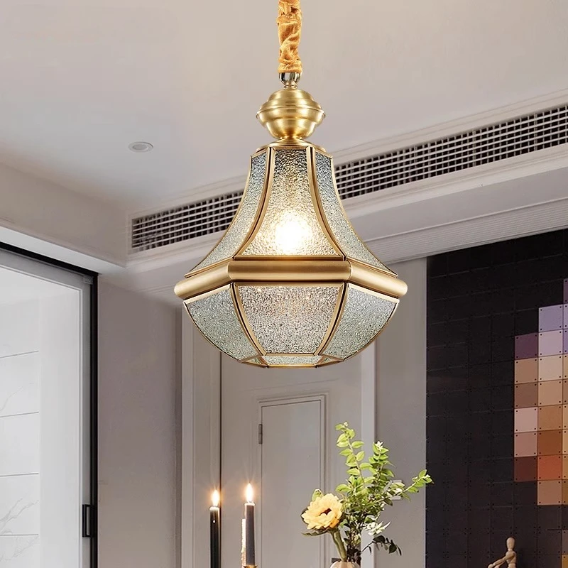 American Style All Copper Pendant Lamps Nordic Bar Kitchen Table LED Hanging Light Minimalist Retro Entrance Balcony Coffee Shop