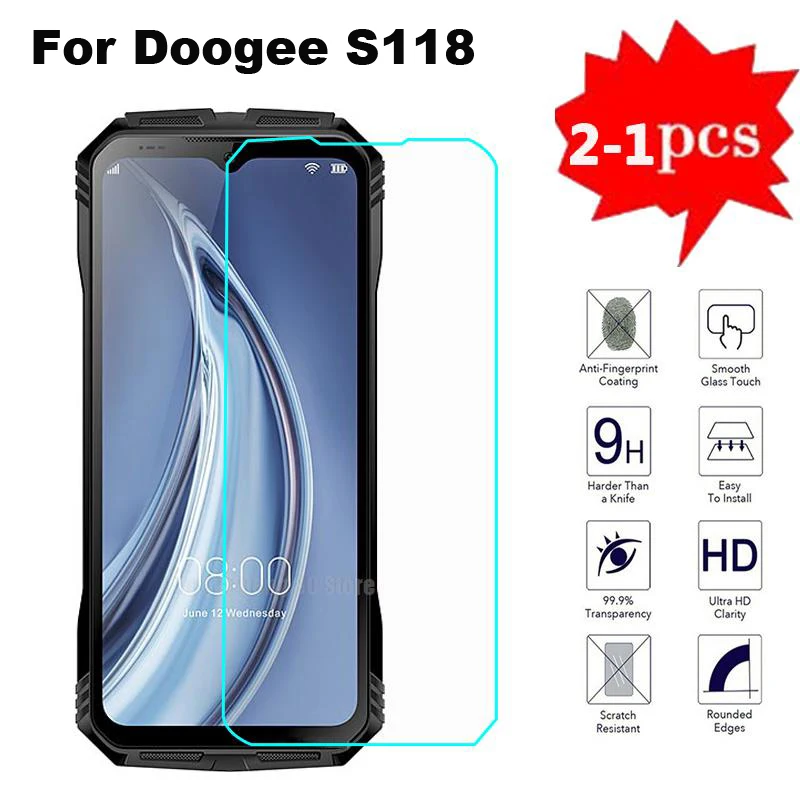 

2-1PCS Tempered Glass For Doogee Doogee S118 Phone Cover 9H Protetive Glass for Pelicula Doogee S110 S100 6.58" Screen Protector