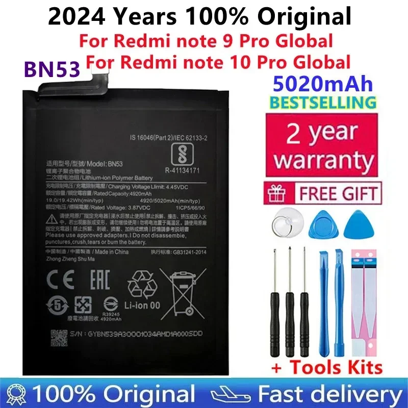 

100% Original New 5020mAh BN53 Replacement Battery For Xiaomi Redmi note 9 Pro Bateria Mobile Phone Batteries Free Tools