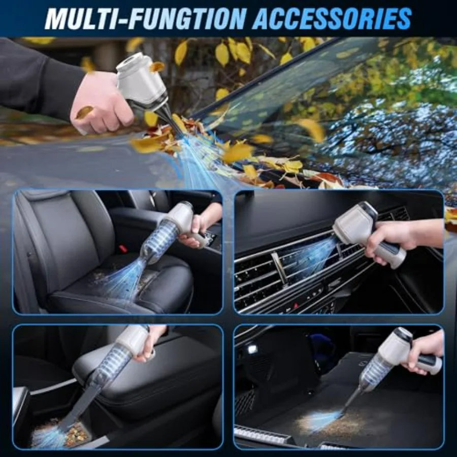 مكنسة كهربائية للسيارة 15000Pa محمولة لاسلكية قابلة لإعادة الشحن مكنسة كهربائية رطبة وجافة بقدرة 120 وات طاقة عالية لشعر الحيوانات الأليفة الداخلي للسيارة والمكتب المنزلي