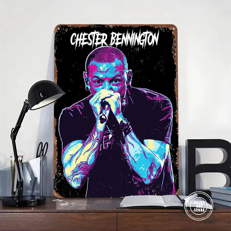 Chester Bennington Vocalist of Linkin Park Metal Poster Customized Wall Art Retro Vintage Tinplate Signs for Room Decor Men Home