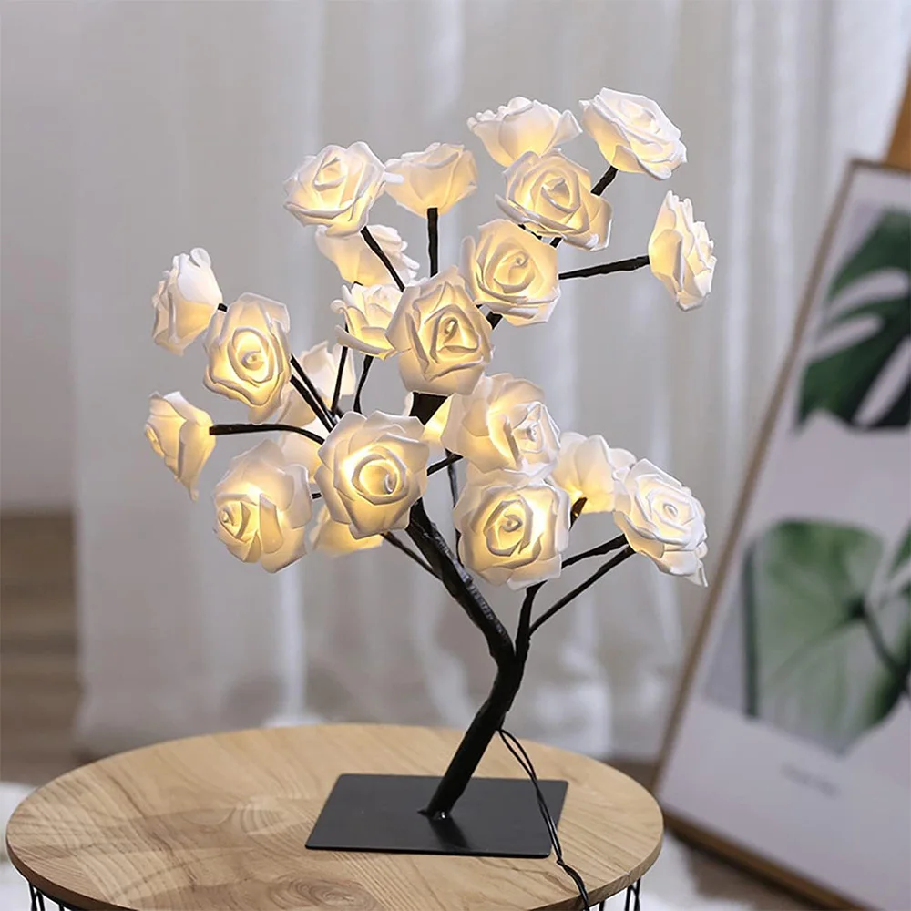 Roos Boom Verlichting 24 Stuks Led Rose Decoratieve Tafellamp Usb Aangedreven Nachtverlichting Kerstfeest Indoor Decoratie Of Vakantie Cadeau