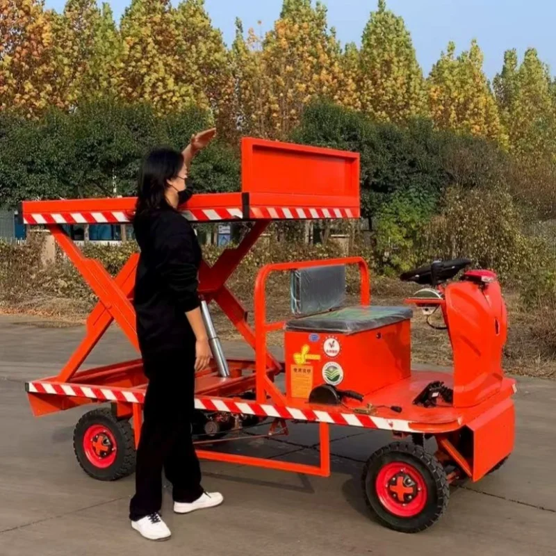 500KG Adult Ride-on Hydraulic Four-wheel Vehicle, Lifting Scissor Platform With Fence For Farm